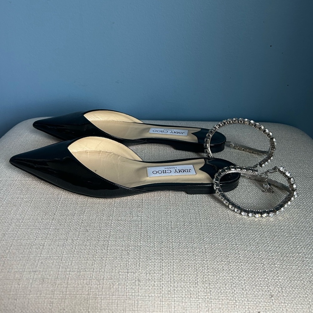 Jimmy Choo Saeda Patent Leather Crystal Flats - Picture 6 of 8